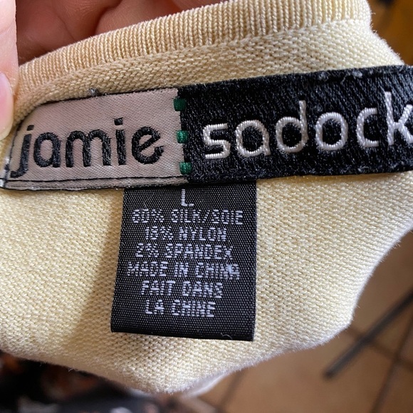 Jamie Sadock Pale Yellow Short Sleeve Silk Blend Sweater Size L - Picture 5 of 7